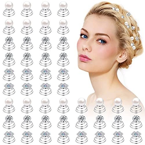 48 Pieces Spiral Rhinestone Hair Pins Pearl Hair Clips Crystal Spiral Twist