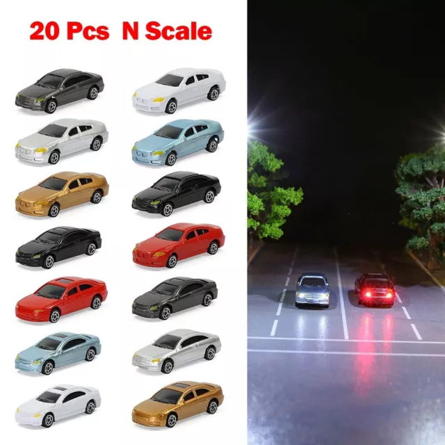 20 pièces modèle de voiture à l'échelle N ensemble avec lumières DEL pour c