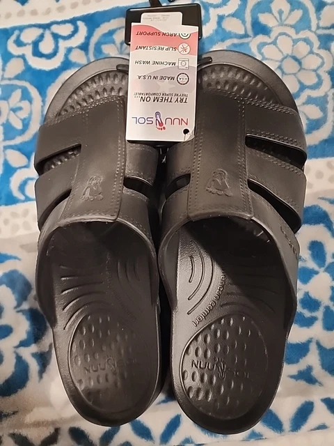 Nuusol Sandals Mens Size 12 Stanley Slide Eclipse Black Slip On USA Made Rubber