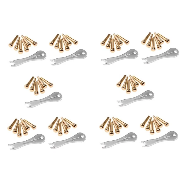 GuPins 60Pcs Brass Endpin for Acoustic Guitar with Guitar Bridge Pin Puller V7K2