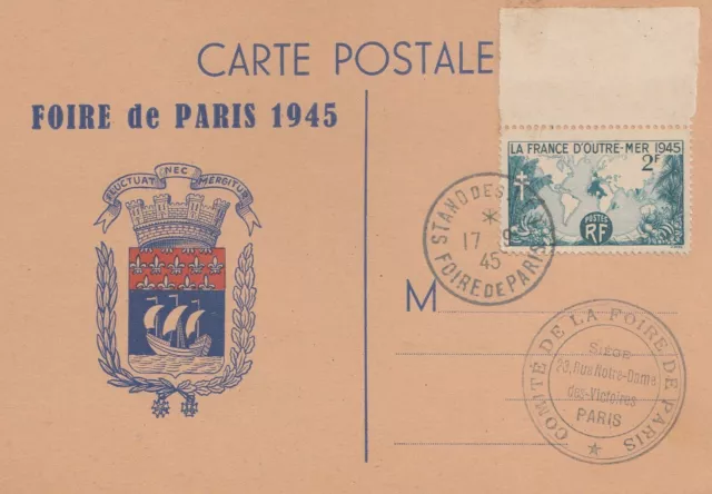 Carte Postale Foire De Paris 1945 - 17/09/1945 + Yt 741