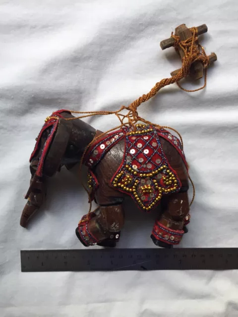 Thai Burmese handmade vintage marionette string elephant puppet