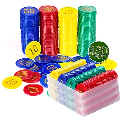 Plastic Poker Chips Poker Chip Set with Storage Box,Denomination Printed
