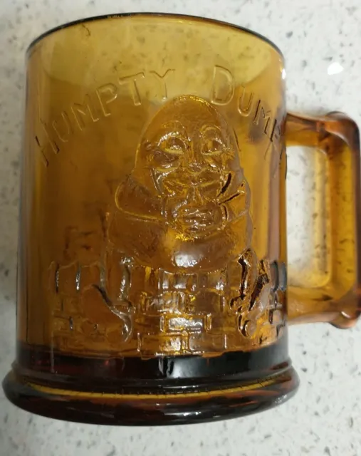 Vintage Amber Gold Glass Humpty Dumpty Tom Tom Pipers Son Nursery Rhyme Mug Cup