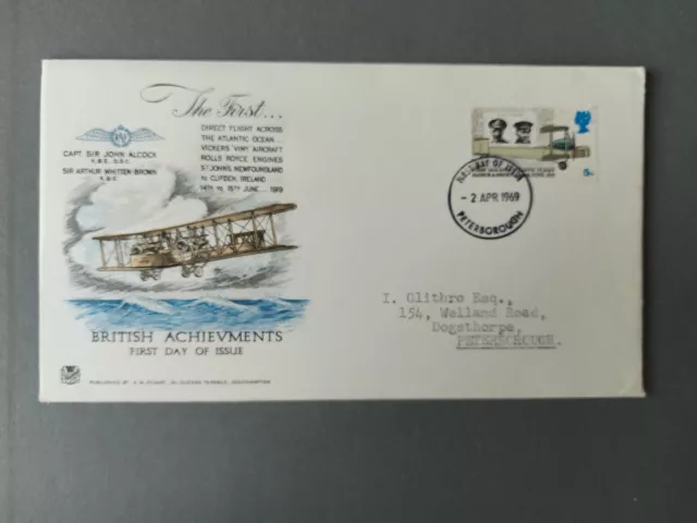 FDC GB Alcock & Brown 50 yrs since 1st Atlantic direct flight Nib & Ink Embossed