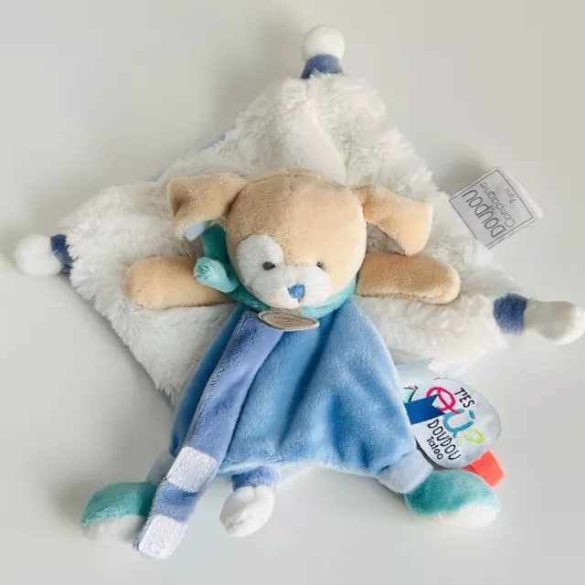 Doudou et Compagnie Blue Puppy Dog Comforter Soother Plush Teddy Toy Blankie