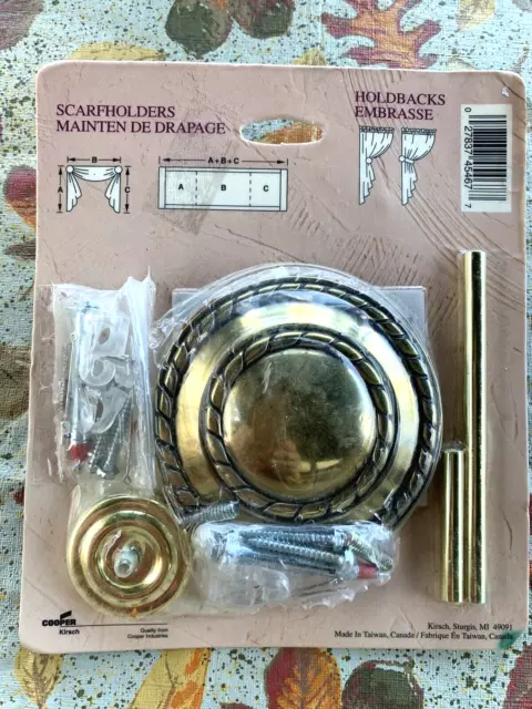 Vtg Kirsch Scarfholder Holdbacks One Pair Round 5459-063 Curtain Tie backs Brass
