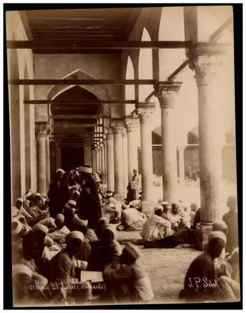 Pascal Sebah, Mosquée El-Azhar et ses étudiants, le Caire, Egypte  Vintage print