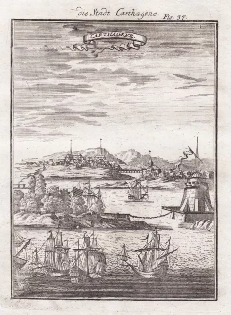 Cartagena Colombia South America Mallet engraving Kupferstich 1719