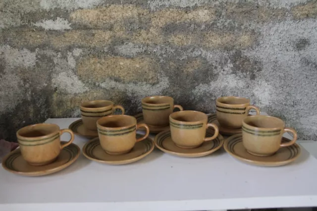 7 Tasses A Cafe + soucoupes Sarreguemines Atelier D Art En Gres savoie 1970/80