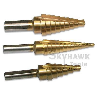 3-PC HSS MULTIPLE HOLE STEP CONE DRILL BIT SET With Titanium Plated