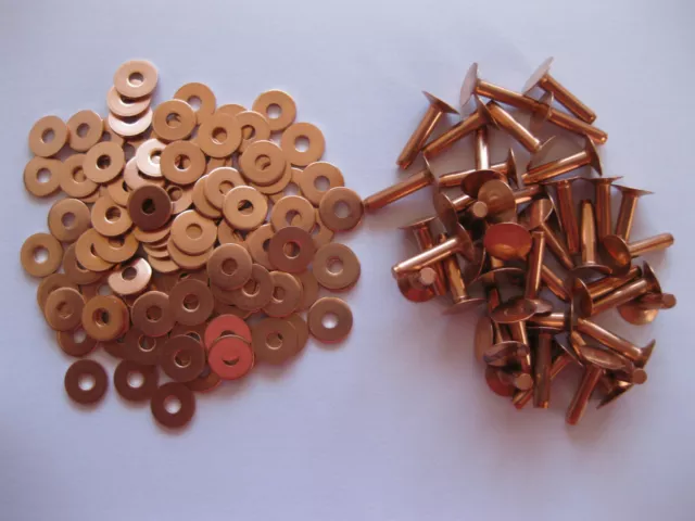 Copper saddlers rivets & washers 8 Gauge 4.1mm x 19mm3/4 leather belt bag crafts