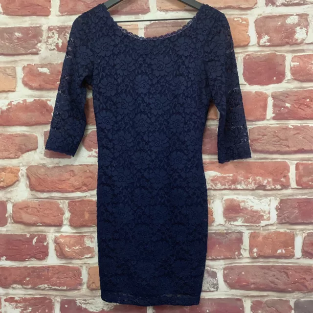 Laundry Shelli Segal Dress Womens Size 4 Navy Blue Floral Lace Stretchy Zip Up