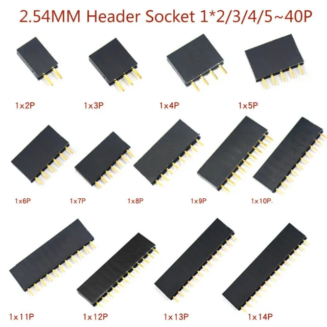 Female Pin Header Socket 2.54mm Pitch Connector Strip 2/3/4/5/6/7~40P Single Row