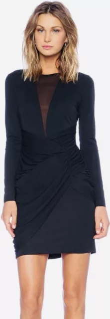 Bailey 44 Libido Ruched Sheath Dress in Black Long Sleeves Night Out Mesh Size S