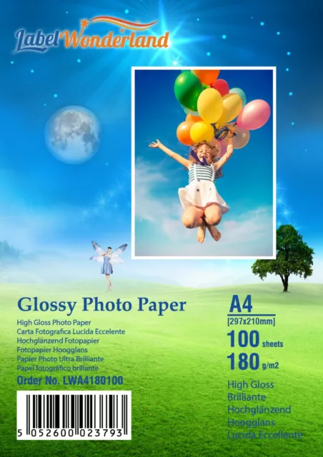 100 sheets180gsm A3/A4/A5/6x4/13x18 HighGloss Photo Paper For Inkjet Printer LW