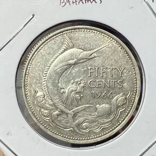 1966 Bahamas Silver 50 Cents Marlin Half Dollar