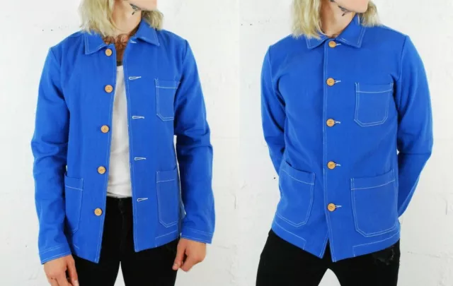 60s Style French Cobalt Blue Cotton Twill Canvas Chore Worker Jacket All Sizes