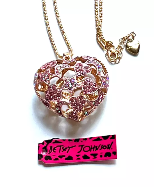 Betsey Johnson Gold Tone Crystal Heart  Pendant Necklace