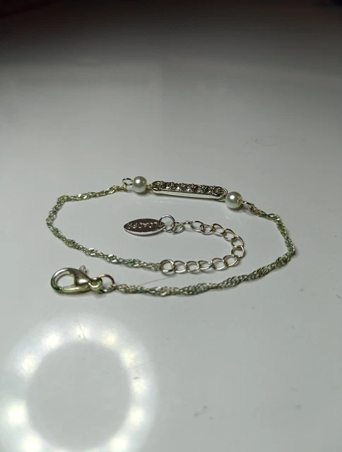 Bracelet Vintage Argenté Aux Perles Brillantes - Marque LDADPR - Bijou Ancien De France - Occasion