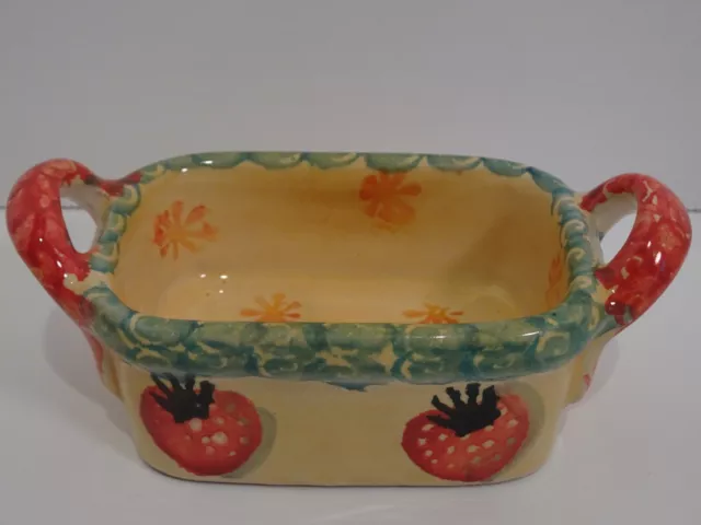 Italian Pottery Hand Painted Ceramic Sm Dish Loaf Pan Strawberries Made in Italy