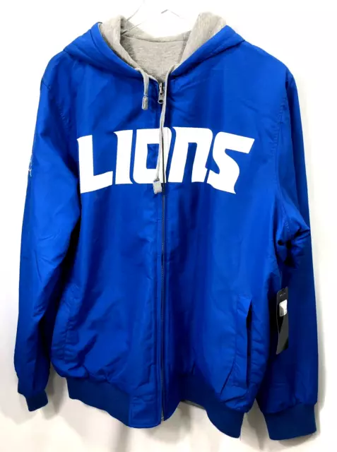 NFL Detroit Lions Reversible Sweatshirt Jacket Hoodie Zip Blue Men Size L - NWT
