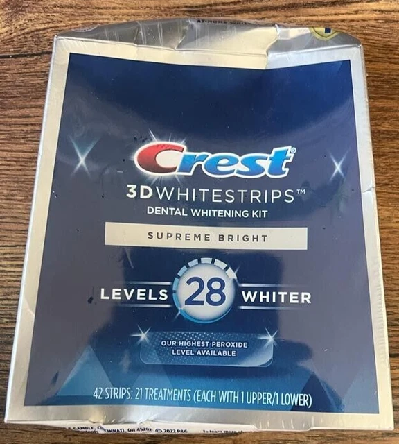 CREST 3D WHITESTRIPSSUPREME Bright EXP 4/24SLIGHTLY DAMAGED BOX 34