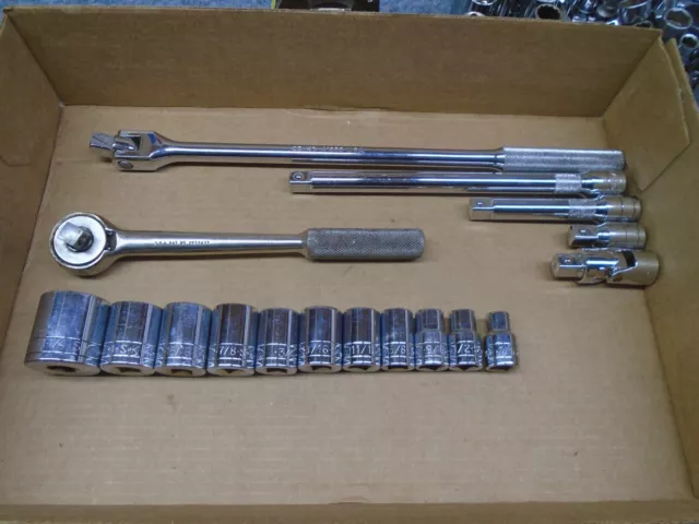 S-K Tools USA 1/2" Drive 17-Piece Ratchet / Extension/ Socket Set / Lot