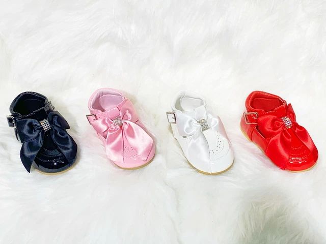 New Kids Infants Girls Bow Diamante Spanish Wedding Party Patent Toddler Shoes