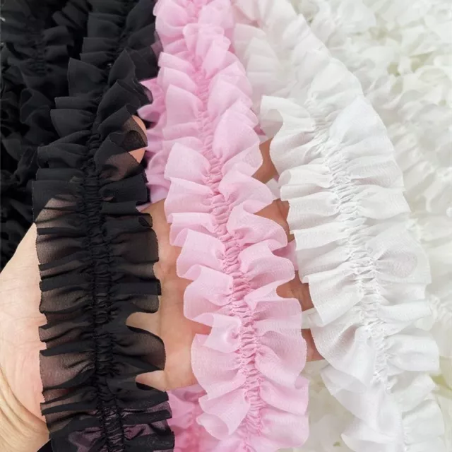 Pleated Lace Ruffle Trim Chiffon Embroidered Fringe Ribbon Collar Dresses 5 Yard