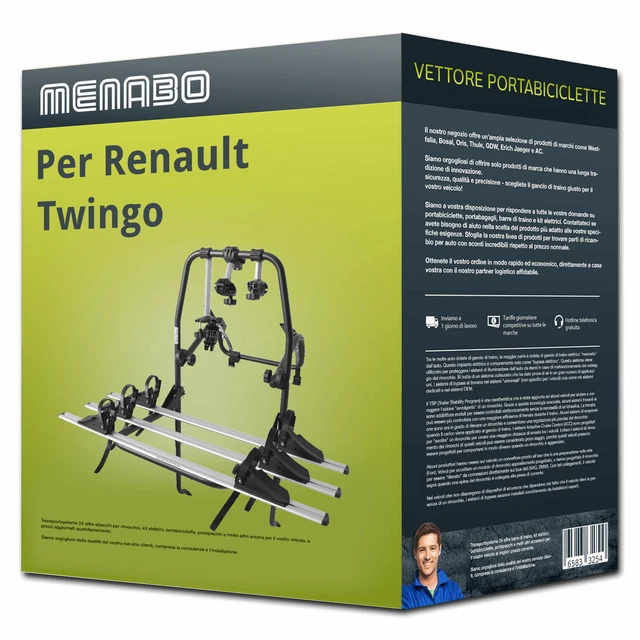 Menabo Polaris 3 portabici portellone per Renault Twingo II CN0 - 3 bici Nuovo