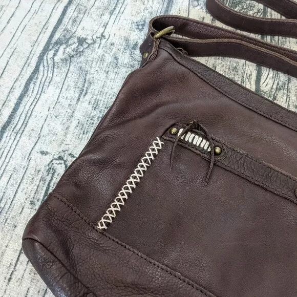 Lucky Brand Karma Boho Leather Crossbody Purse Bag Chocolate Brown 3