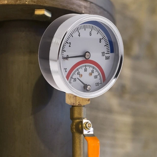THERMO-MANOMETER BOILER TEMPERATURE Pressure Gauge Liquid Filled ...