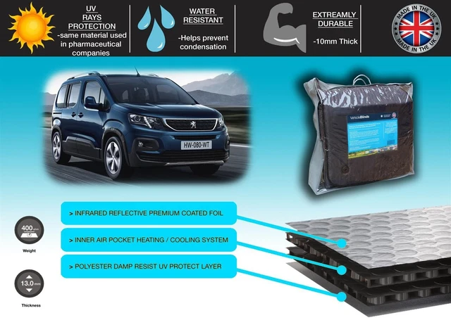 Stores Thermiques Pour Peugeot Rifter 2018+ - Ensemble Complet 10 Pièces - Réversible Marin - UK Made