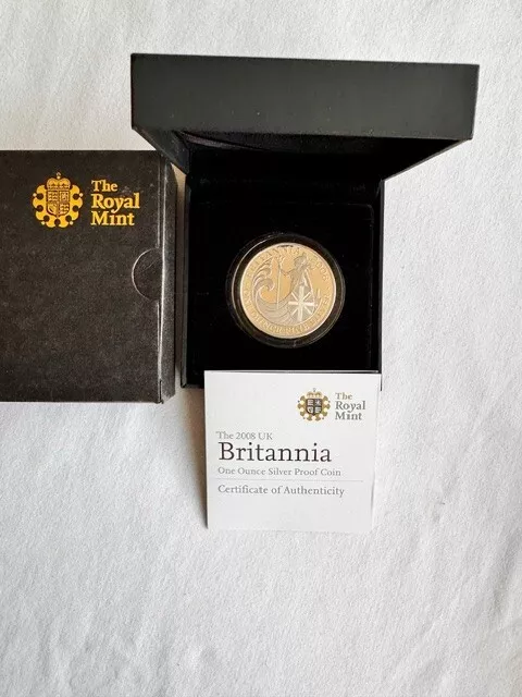 2008 Britannia Standing 1 Ounce .999 Silver PROOF £2 Crown Coin Royal Mint Cased