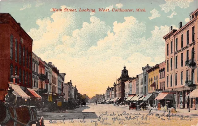 Coldwater MI~Main Street West~Southern Michigan Hotel~Clothing~Horse~1912 PC