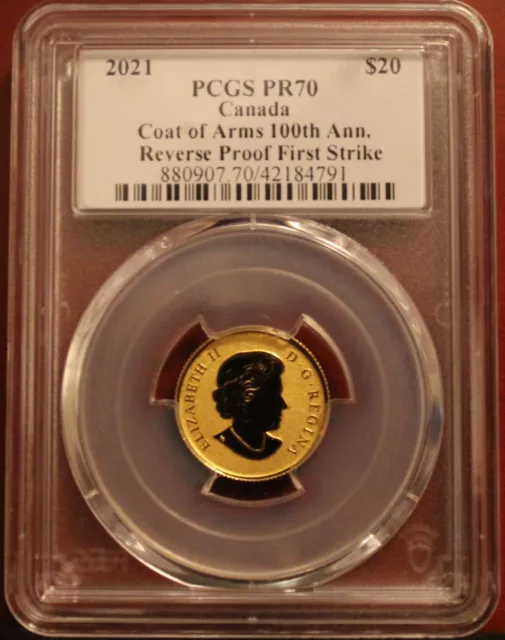 🌟 2021 CANADA $20 GOLD COAT OF ARMS PR70 PCGS REV PR 1st Strike SIG. S. BLUNT🌟