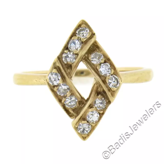 Vintage 14K or Jaune 0.30ctw Simple Coupe Diamant Ouvert Infini Nœud Bande Bague