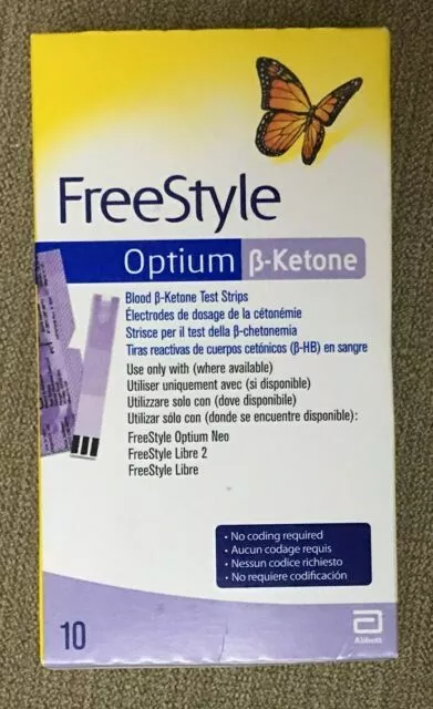 Box of 10 Test Strips of Freestyle Optium Ketone EU Shipping - EXPIRED 2024