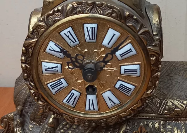 Antiguo Reloj De Sobremesa O Chimenea De Bronce Con Peana De Marmol 2