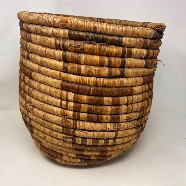 VTG Big Round Native American Basket-6 Human Figures--13" tall x 13" Dia--7 lbs!