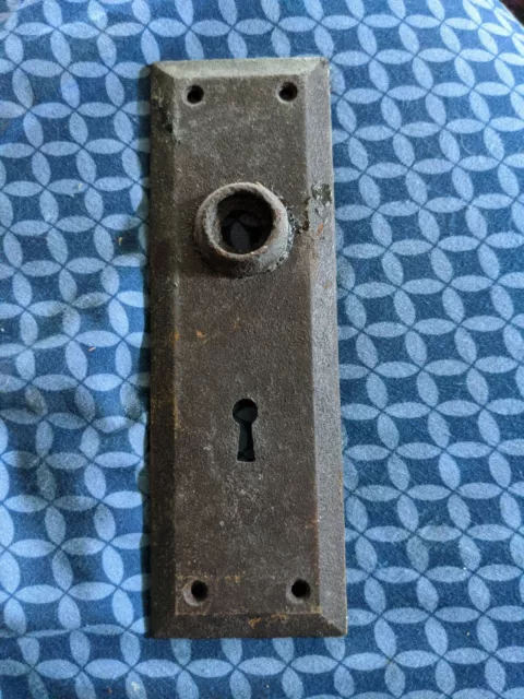 Antique Metal Door Knob Back Plate Skeleton Keyhole Vtg 7" Victorian Home Old