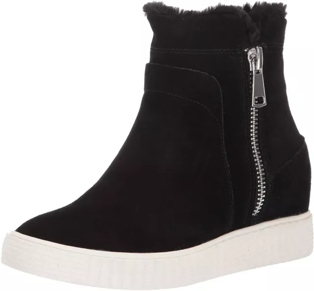 STEVEN by Steve Madden Bamby Black Fur Lined Fashion Wedge Sneaker Ankle Bootie