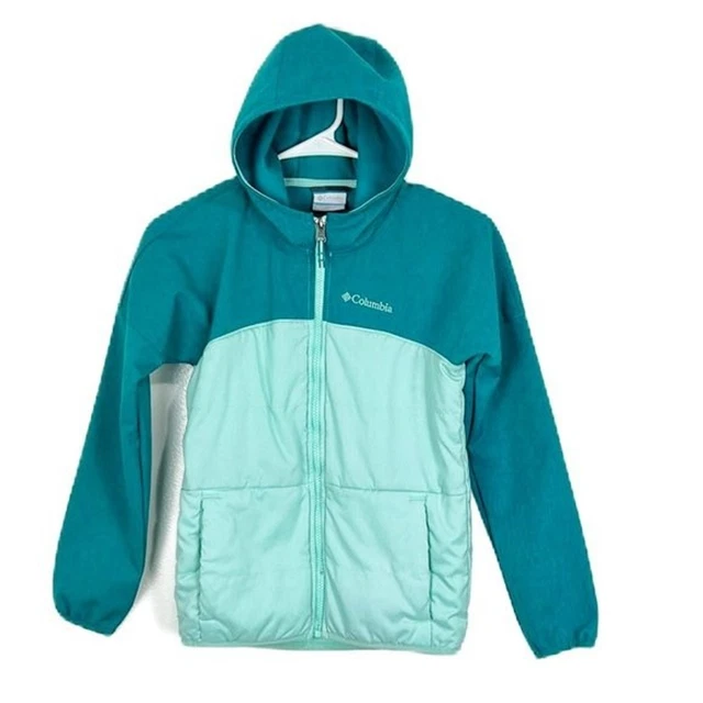Columbia Jacket Kids Medium Green Fleece Lined Full Zip Front Hooded Cold Outer