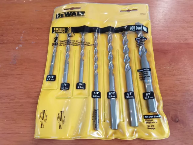 DeWalt Masonry Bit Hammer Drill Bits Set of 7 Rock Carbide DW5207 - NEW!