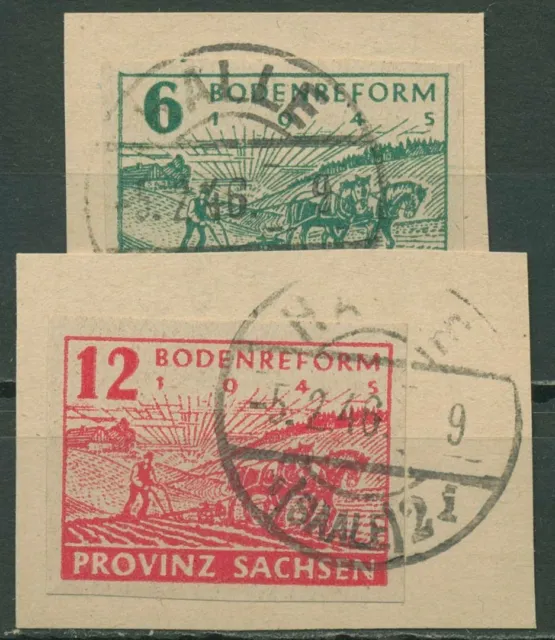 SBZ Provinz Sachsen 1945 Bodenreform 85/86 wa gestempelt, Briefstücke