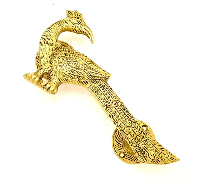 Handmade Antique Yellow Finish Peacock Design Brass Door Handle