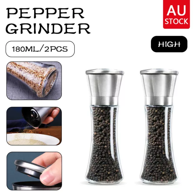 1/2x Stainless Steel Salt and Pepper Grinder Manual Ceramic Mills Glass Kitchen