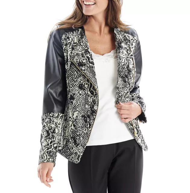 LADIES BLACK PU Biker-Style Jacket Size 10-12 New with Tags £12.99 