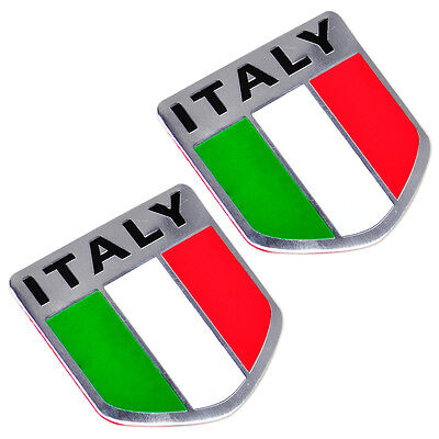 2 x Aluminum 3D Metal Italy Flag Sticker Shield Emblem Badge Decal for Car Truck